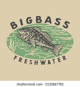 bass illustration badge vintage nature lake