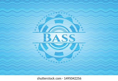 Bass  light blue water wave badge. Vector Illustration. Detailed.