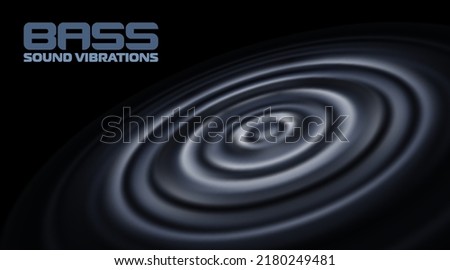 Bass. Low-frequency speaker on black background pulsates with sound vibrations. Vector graphic illustration
