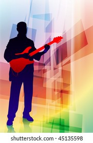 Bass Musician on Abstract Background Original Vector Illustration