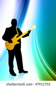 Bass Player on Abstract Color Background Original Vector Illustration