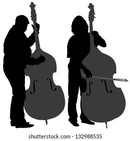 Bass Player Silhouette on white background