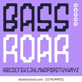 Bass Roar Font. Bold Music Typography for Concerts and Posters. EDM, DJ, and Dance Music Inspired Font Design. Vector Illustration.