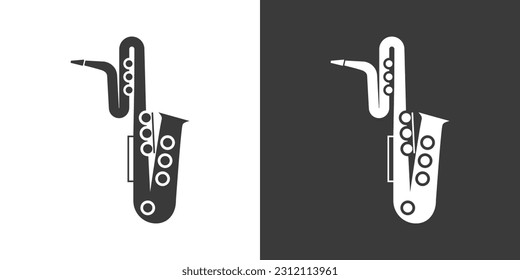 Bass saxophone flat web icon. Saxophone logo design. Brass instrument simple bass saxophone sign silhouette icon invert color. Saxophone solid black icon vector design. Musical instruments concept