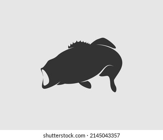 Bass Silhouette on White Background. Isolated Vector Fish Animal Template for Logo Company, Icon, Symbol etc 