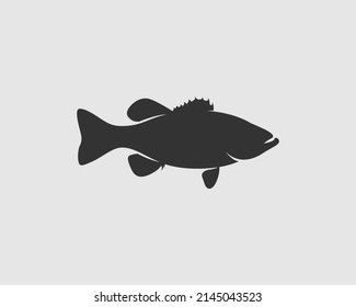 Bass Silhouette on White Background. Isolated Vector Fish Animal Template for Logo Company, Icon, Symbol etc 