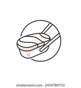 Bass sushi icon. Bass slice nigiri. Suzuki sushi delight illustration