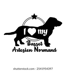  Basset Artesien Normand Hund Silhouette, ich liebe meinen Hund, Hund, Hunderassen, Logo, Vektor, Silhouette, Tier, Illustration, Symbol, Zeichen, schwarz, Haustier,