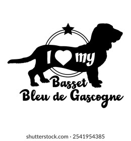 Basset Bleu de Gascogne Hund Silhouette, ich liebe meinen Hund, Hund, Hunderassen, Logo, Vektor, Silhouette, Tier, Illustration, Symbol, Zeichen, schwarz, Haustier,