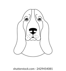 Basset dog  icon in line art style on white background.