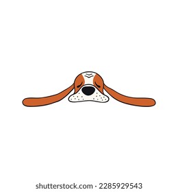 Basset dog, puppy face cute funny cartoon character illustration. Hand drawn vector, isolated. Line art. Domestic animal logo. Design concept pet food, branding, business, vet, print, poster