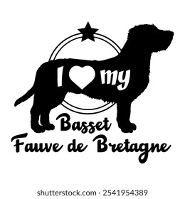 Basset Fauve de Bretagne Hund Silhouette, ich liebe meinen Hund, Hund, Hunderassen, Logo, Vektor, Silhouette, Tier, Illustration, Symbol, Zeichen, schwarz, Haustier,