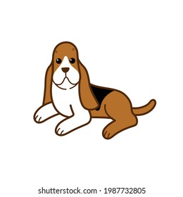 Basset hound. Cute dog character. Vector illustration in cartoon style for poster, postcard.