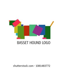 Basset hound dog animal logo Hunting dachshund icon sign symbol Abstract colorful creative geometric style Modern children's cartoon design Fashion print clothes apparel greeting invitation card cover