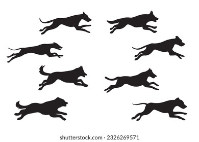 Basset hound dog animal silhouettes, vector silhouettes of a dog, Silhouettes of dog breeds, Collection of dog silhouettes, vector hand drawn animals silhouette set illustration, Vector set with black