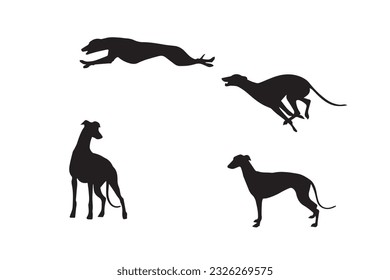 Basset hound dog animal silhouettes, vector silhouettes of a dog, Silhouettes of dog breeds, Collection of dog silhouettes, vector hand drawn animals silhouette set illustration, Vector set with black