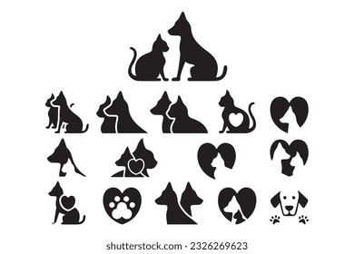 Basset hound dog animal silhouettes, vector silhouettes of a dog, Silhouettes of dog breeds, Collection of dog silhouettes, vector hand drawn animals silhouette set illustration, Vector set with black