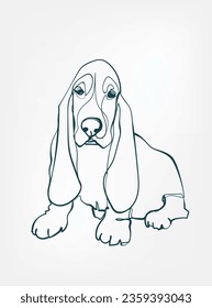 Basset Hound dog breed animal vector line art one line sketch outline