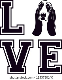 Basset Hound Dog Breed Love Peeking Pet Puppy Mom Design Element Ribbon Isolated Head Face
