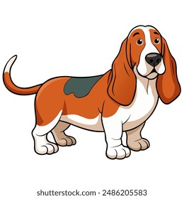 Basset Hound Dog breed vector illustration isolated on white background in cartoon style.