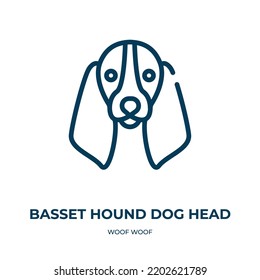 Basset hound dog head icon. Linear vector illustration from woof woof collection. Outline basset hound dog head icon vector. Thin line symbol for use on web and mobile apps, logo, print media.