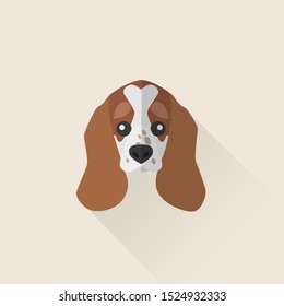 Basset Hound Dog Head Vector Flat Design Illustration from Front View for Website Icon, Social Media or Blog Post for Dog Related Business