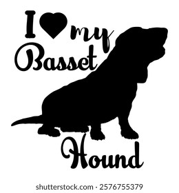 Basset Hound dog silhouette, dog, dog breeds, logo, vector, silhouette, i love my dog, animal, illustration, icon, sign, design, black, symbol, pet, love