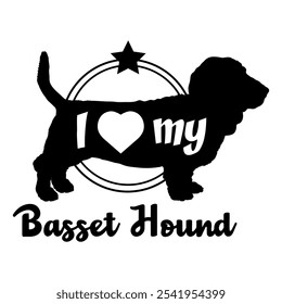 Basset Hound Hund Silhouette, ich liebe meinen Hund, Hund, Hunderassen, Logo, Vektor, Silhouette, Tier, Illustration, Symbol, Zeichen, schwarz, Haustier,