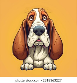 Basset hound dog in vector illustration on yellow background.