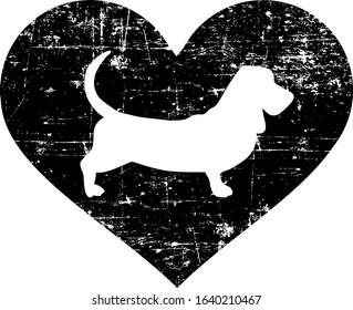 Basset Hound Silhouette In Black Heart