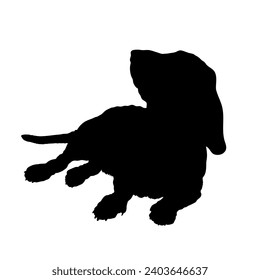 Basset lies. Dog silhouette Breeds Bundle Dogs on the move. Dogs in different poses.
The dog jumps, runs. dog is sitting. The dog is lying down  playing