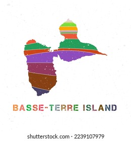 Diseño de mapas de la isla Basse-Terre. Forma de la isla con bellas olas geométricas y textura de grano. Ilustración vectorial moderna.