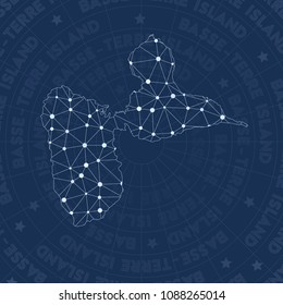 Basse-Terre Island network style island map. Grand space style, modern design for infographics or presentation.