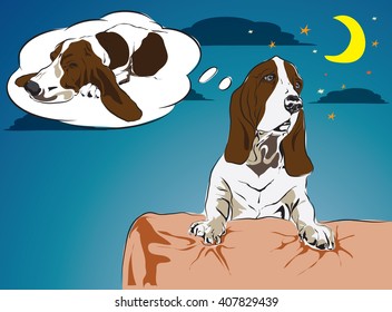 bassethound want go to sleep on bed vector