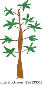 bassic hand drawing style cassava tree vector icon small tree illustration with unique leaf shape
