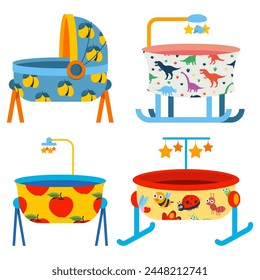 Bassinets and baby bedside sleepers vector cartoon set isolated on a white background.