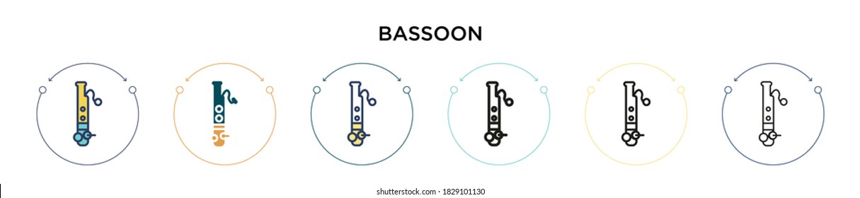 Bassoon icon in filled, thin line, outline and stroke style. Vector illustration of two colored and black bassoon vector icons designs can be used for mobile, ui, web