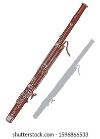 Bassoon and it's silhouette.  Vector illustration.