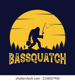 Bassquatch - Bigfoot Fischen, Vektordesign, T-Shirt-Design