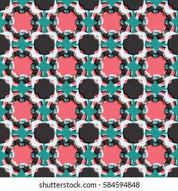 Bass-relief, optical illusion. Colorful seamless texture with shadow. Geometric vector pattern for website, corporate style, party invitation, wallpaper, interior design