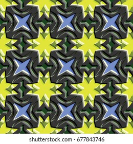 Bass-relief, optical illusion. Colorful seamless texture with shadow. Geometric vector pattern for website, corporate style, party invitation, wallpaper, interior design