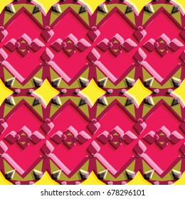 Bass-relief, optical illusion. Colorful seamless texture with shadow. Geometric vector pattern for website, corporate style, party invitation, wallpaper, interior design