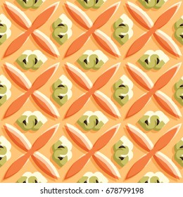 Bass-relief, optical illusion. Colorful seamless texture with shadow. Geometric vector pattern for website, corporate style, party invitation, wallpaper, interior design