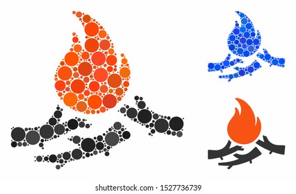 Bastard campfire composition of filled circles in various sizes and color tinges, based on bastard campfire icon. Vector filled circles are composed into blue mosaic.