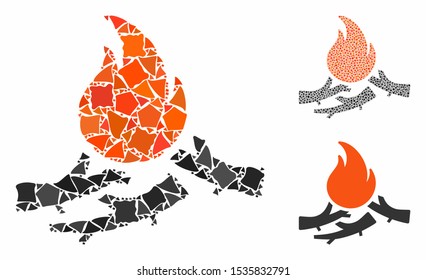 Bastard campfire mosaic of tuberous items in variable sizes and color hues, based on bastard campfire icon. Vector joggly pieces are combined into collage.
