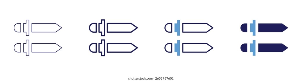 Bastard Schwertsymbol in 4 verschiedenen Stilen. Dünne Linie, Linie, Fette Linie, Duotone. Duotone-Stil. Bearbeitbarer Strich.