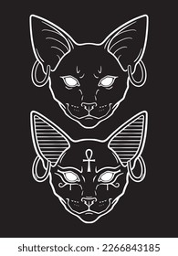 Bastet o Bast la antigua diosa egipcia esfinx gato en estilo gótico ilustración vectorial dibujada a mano