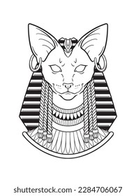 Bastet o Bast la antigua diosa egipcia esfinx gato en estilo gótico ilustración vectorial dibujada a mano