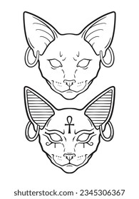 Bastet o Bast la antigua diosa egipcia esfinx gato en estilo gótico ilustración vectorial dibujada a mano