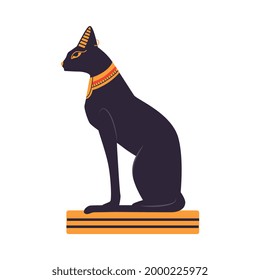 Bastet Black Cat Statue as Ancient Egyptian Deity and Symbol Vector Illustration